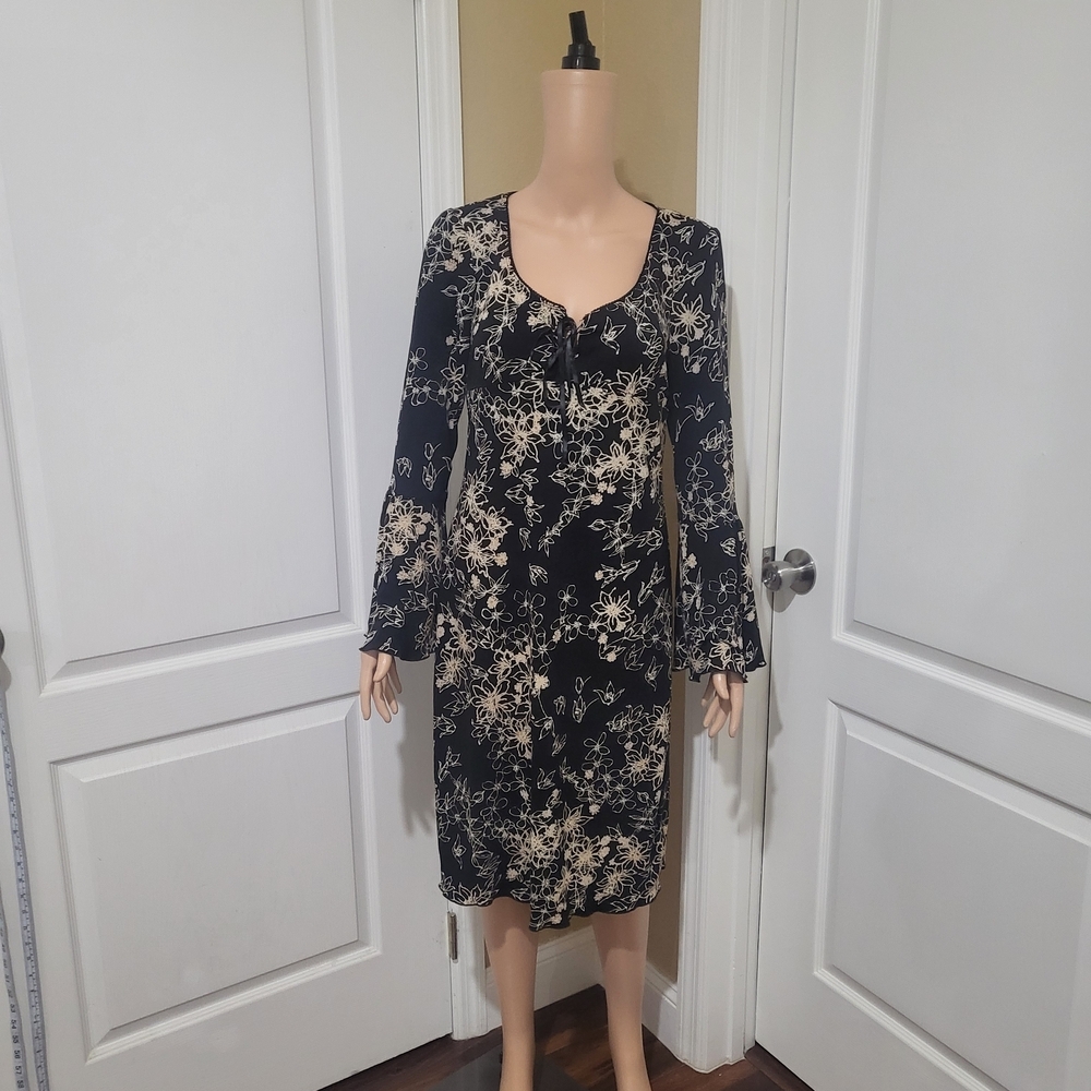 Jonathan Martin Black and Cream Floral Long Sleeve Dress. Y2K Pre-owned - Picture 2 of 10